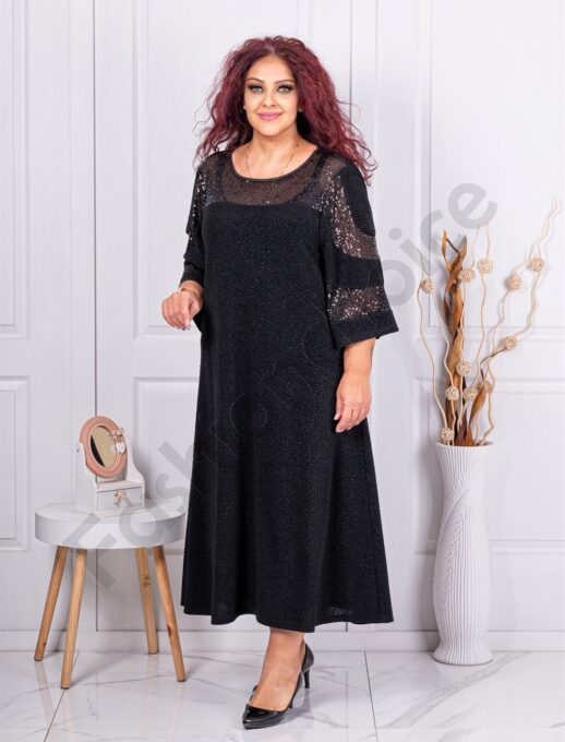 Rochie maxi oficiala cu paiete si tull elastic-negru cod 23064