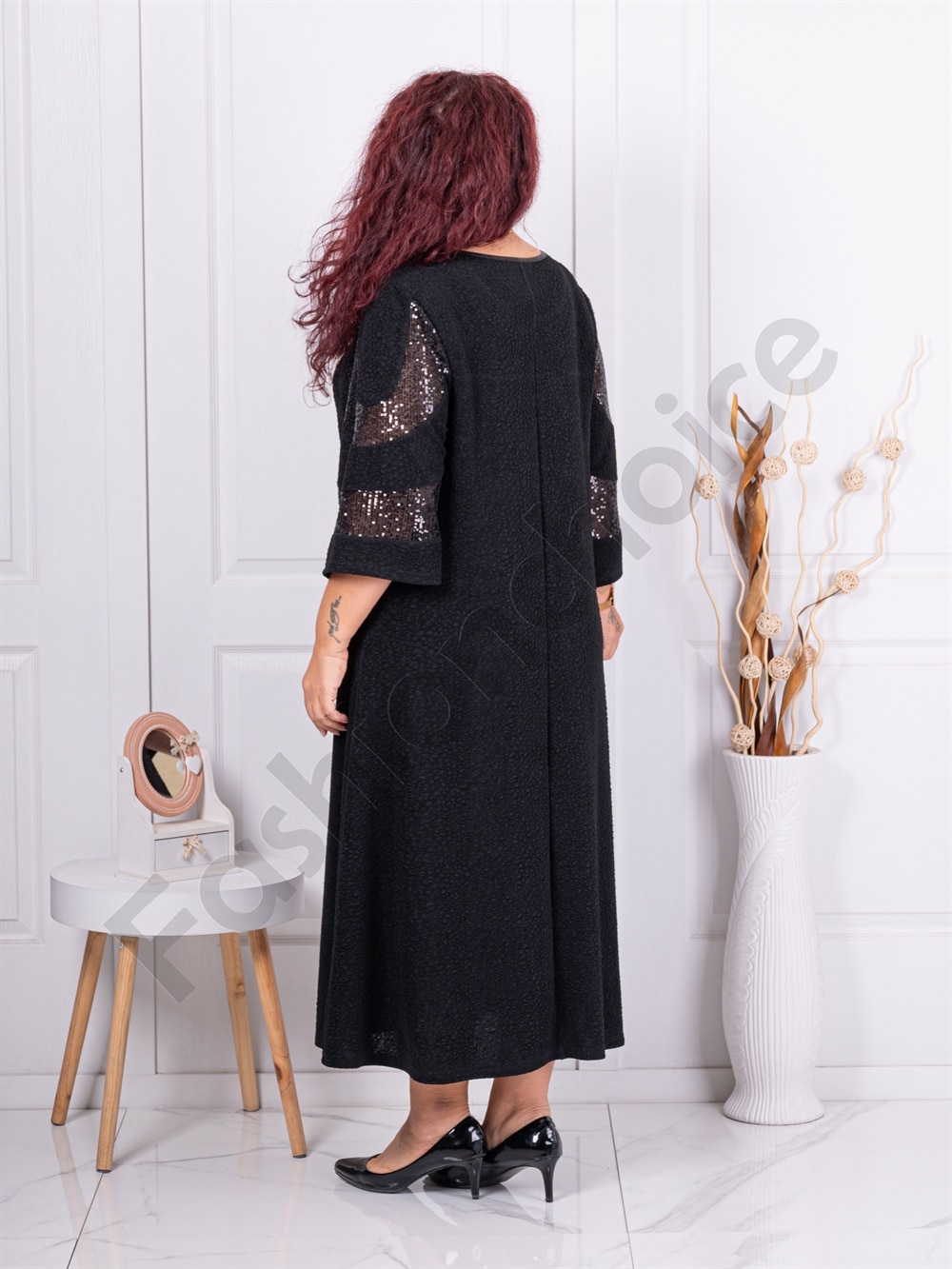 Rochie maxi oficiala cu paiete si tull elastic-negru cod 23064
