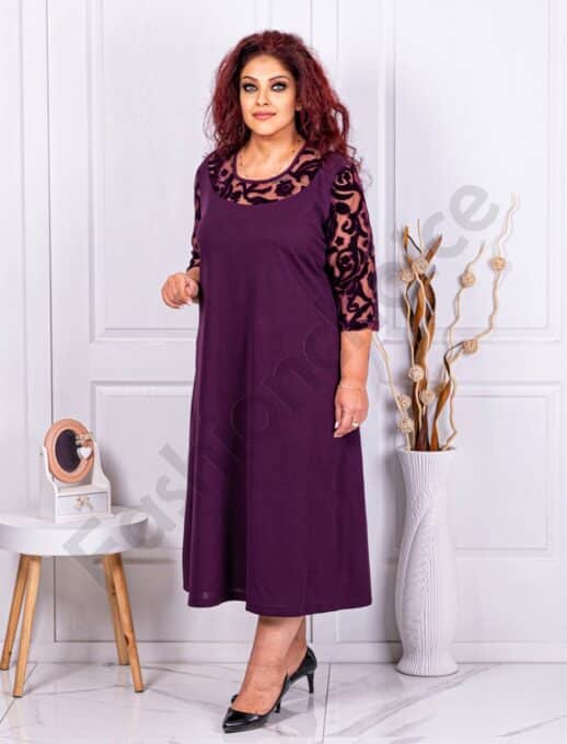 Rochie maxi in clos cu tull si catifea-marsala cod 23345-4