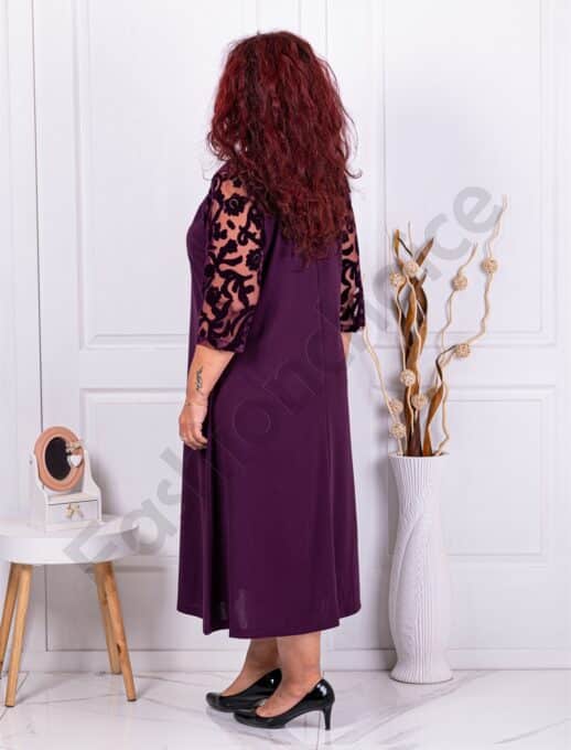 Rochie maxi in clos cu tull si catifea-marsala cod 23345-4