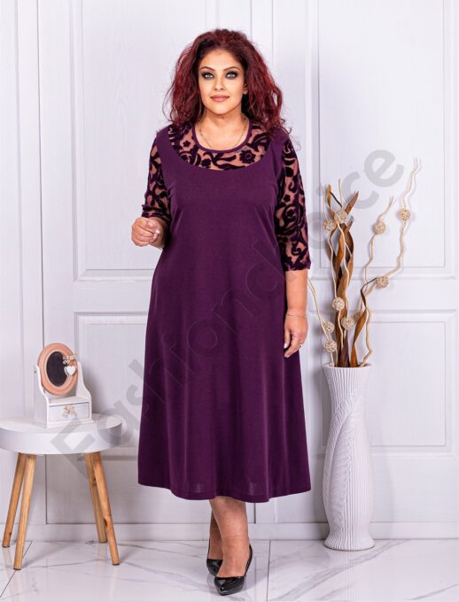 Rochie maxi in clos cu tull si catifea-marsala cod 23345-4
