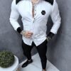 Camasa alba cu lycra si catifea animal pe umeri cod 5406-1
