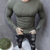 Bluza barbati din tricotaj funut cu decolteu rotund-kaki cod 661-2
