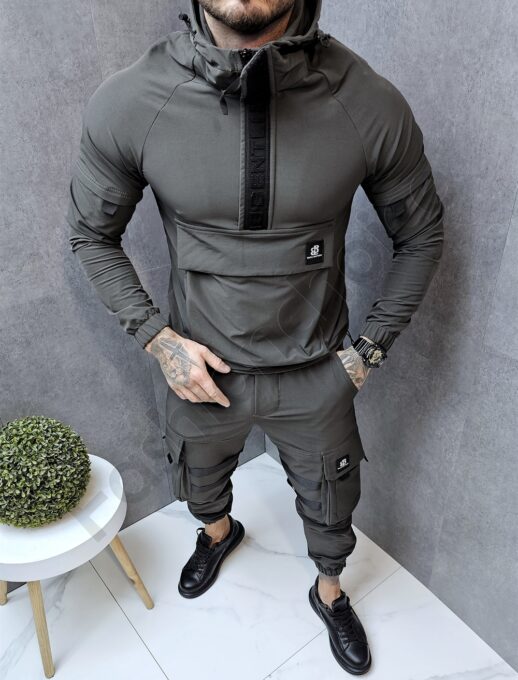 Compleu gros pentru barbati din fas cu hanorac hoodie si gluga-kaki cod 7111-1