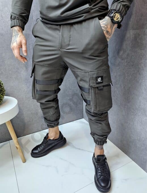 Compleu gros pentru barbati din fas cu hanorac hoodie si gluga-kaki cod 7111-1