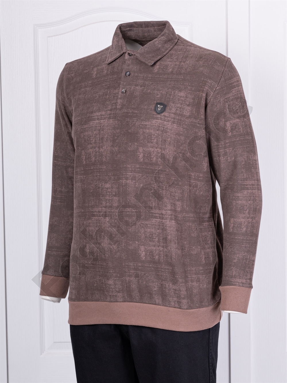 Bluza maxi din material gros cu guler si emblema-cafea cod 24440-1