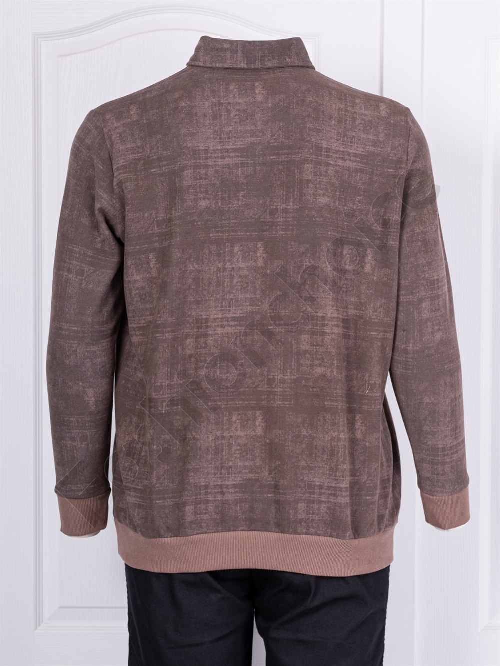 Bluza maxi din material gros cu guler si emblema-cafea cod 24440-1