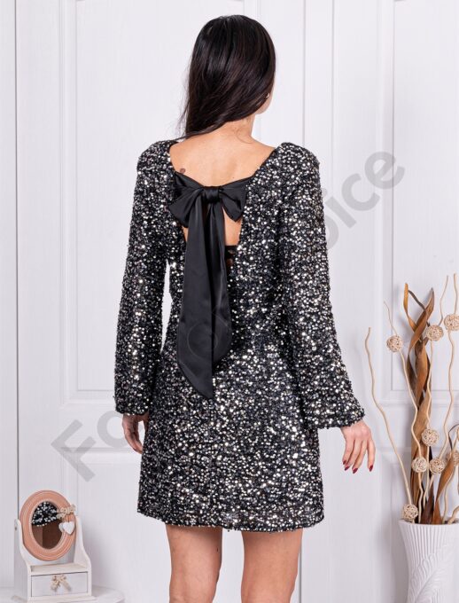 Rochie eleganta cu paiete si panglica pe spate-argintiu cod 12543-1