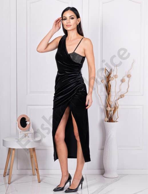 Rochie eleganta din catifea cu decoratie din pietricele cod 12407