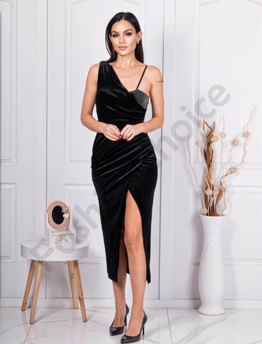 Rochie eleganta din catifea cu decoratie din pietricele cod 12407