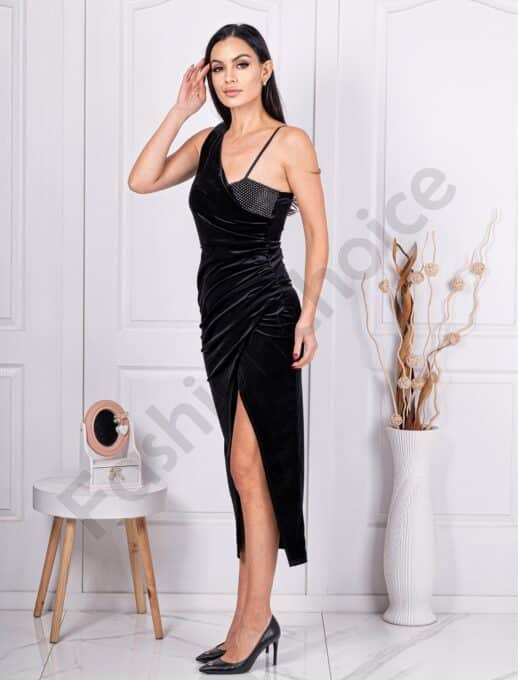 Rochie eleganta din catifea cu decoratie din pietricele cod 12407