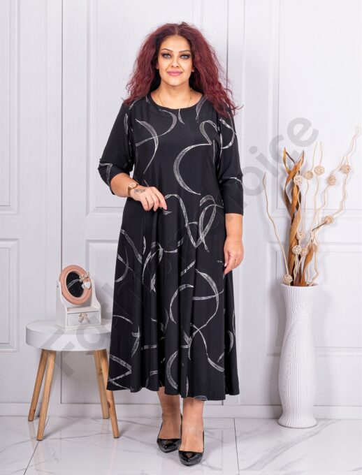 Rochie maxi eleganta cu imprimeu figuri argintii cod К6085-1