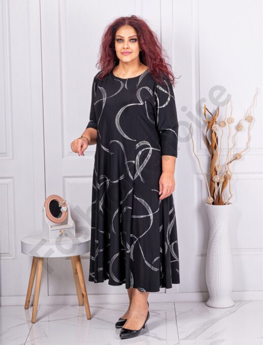Rochie maxi eleganta cu imprimeu figuri argintii cod К6085-1