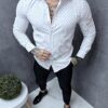 Camasa eleganta pentru barbati cu imrpimeu figuri-alb cod 23093-6