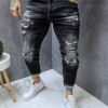 Blugi barbati tip Boyfriend cu efect rupt si prespalat-negru cod 7791