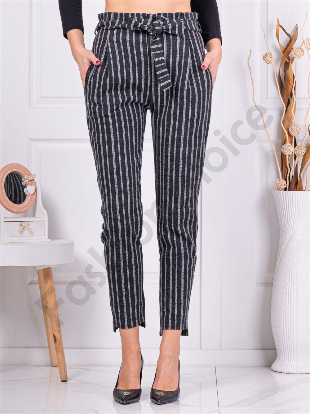 Pantalon de dama din material gros cu dungi cod 2048