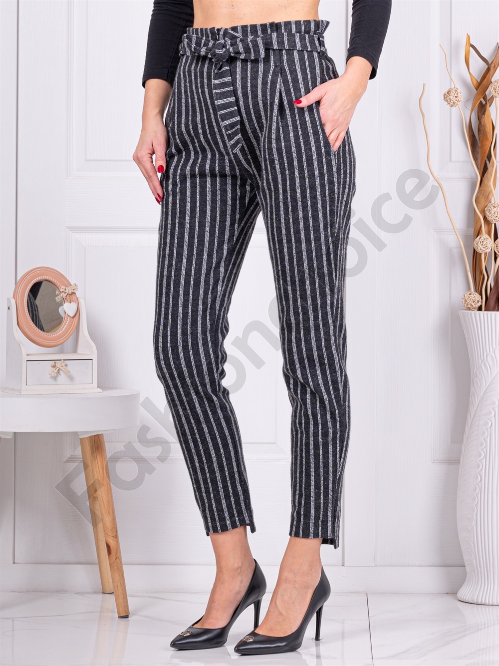Pantalon de dama din material gros cu dungi cod 2048