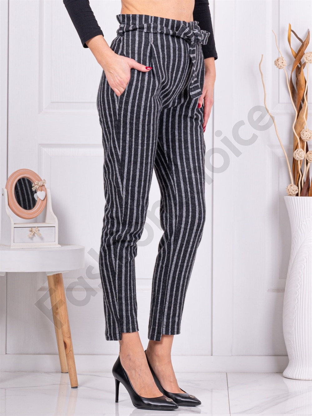 Pantalon de dama din material gros cu dungi cod 2048