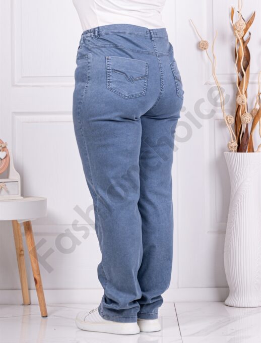 Blugi maxi cu broderie si elastic in talie-albastru cod 8903-1