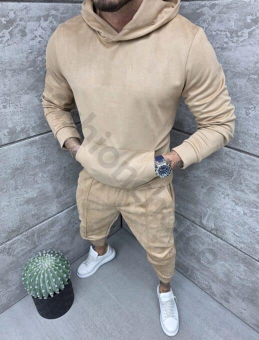 Compleu sport pentru barbati din plus cu hanorac hoodie-capucino cod 2520-3