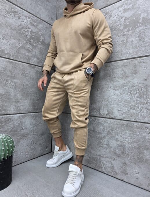 Compleu sport pentru barbati din plus cu hanorac hoodie-capucino cod 2520-3