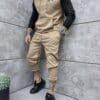 Compleu barbati in doua culori din plus cu hanorac hoodie-camel cod 7093