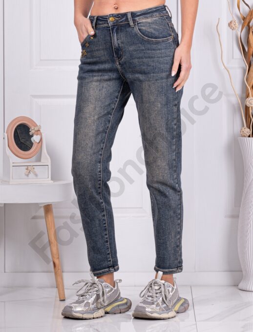 Blugi de dama Vintage cu accesorii aurii cod 11491
