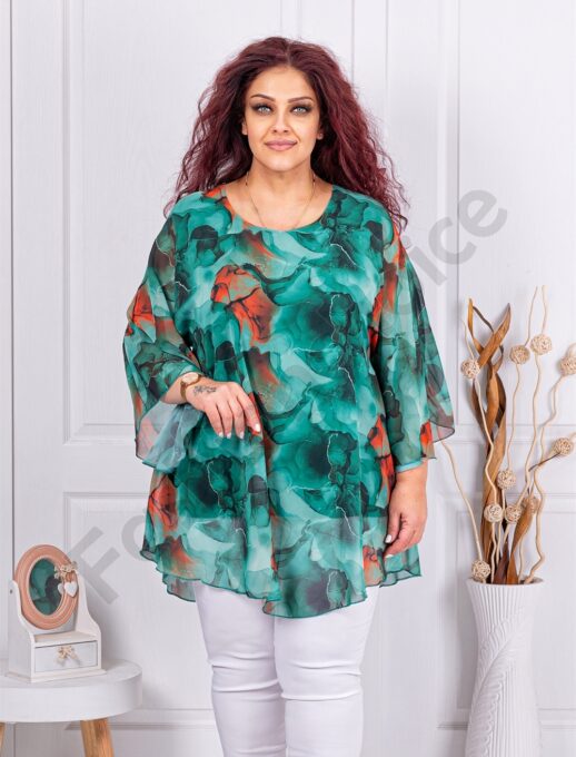 Tunica maxi din sifon cu imprimeu floral-verde cod 25357
