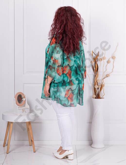 Tunica maxi din sifon cu imprimeu floral-verde cod 25357