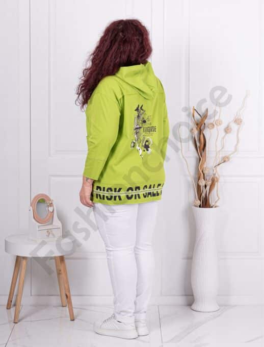 Jacheta maxi cu design modern si inscriptii in fata si spate-lime cod 2959-3