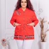 Jacheta maxi cu design modern si inscriptii in fata si spate-rosu cod 2959-2