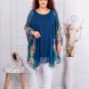 Tunica tip poncho din sifon cu imprimeu in degrade-albastru inchis cod 255021-1