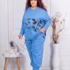 Compleu maxi sport-elegant cu banda florala si fermoar-albastru regal cod 9994-1