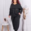 Compleu maxi sport-elegant cu banda florala si fermoar-negru cod 9994