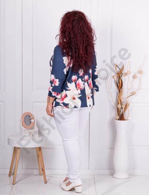 Blazer maxi elegant cu imprimeu floral-albastru inchis cod 1439