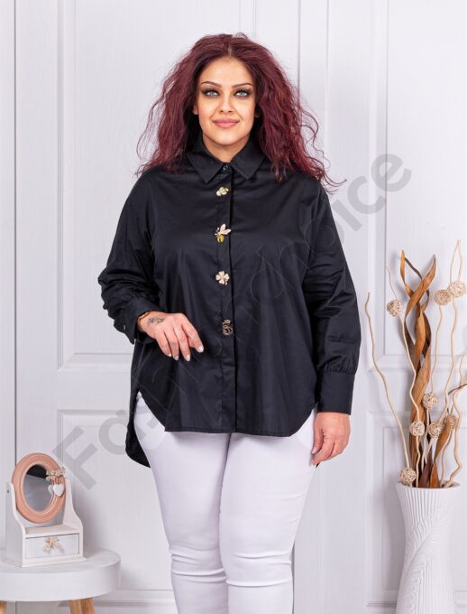 Camasa maxi eleganta cu decoratie din brose-negru cod 15977