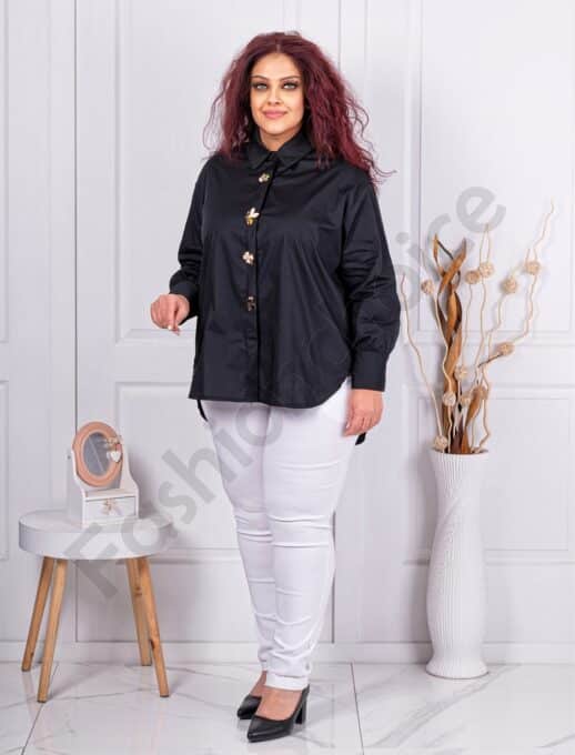 Camasa maxi eleganta cu decoratie din brose-negru cod 15977