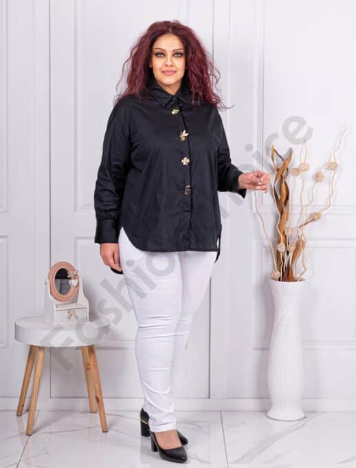 Camasa maxi eleganta cu decoratie din brose-negru cod 15977