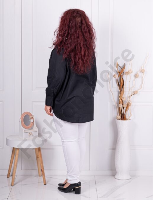 Camasa maxi eleganta cu decoratie din brose-negru cod 15977