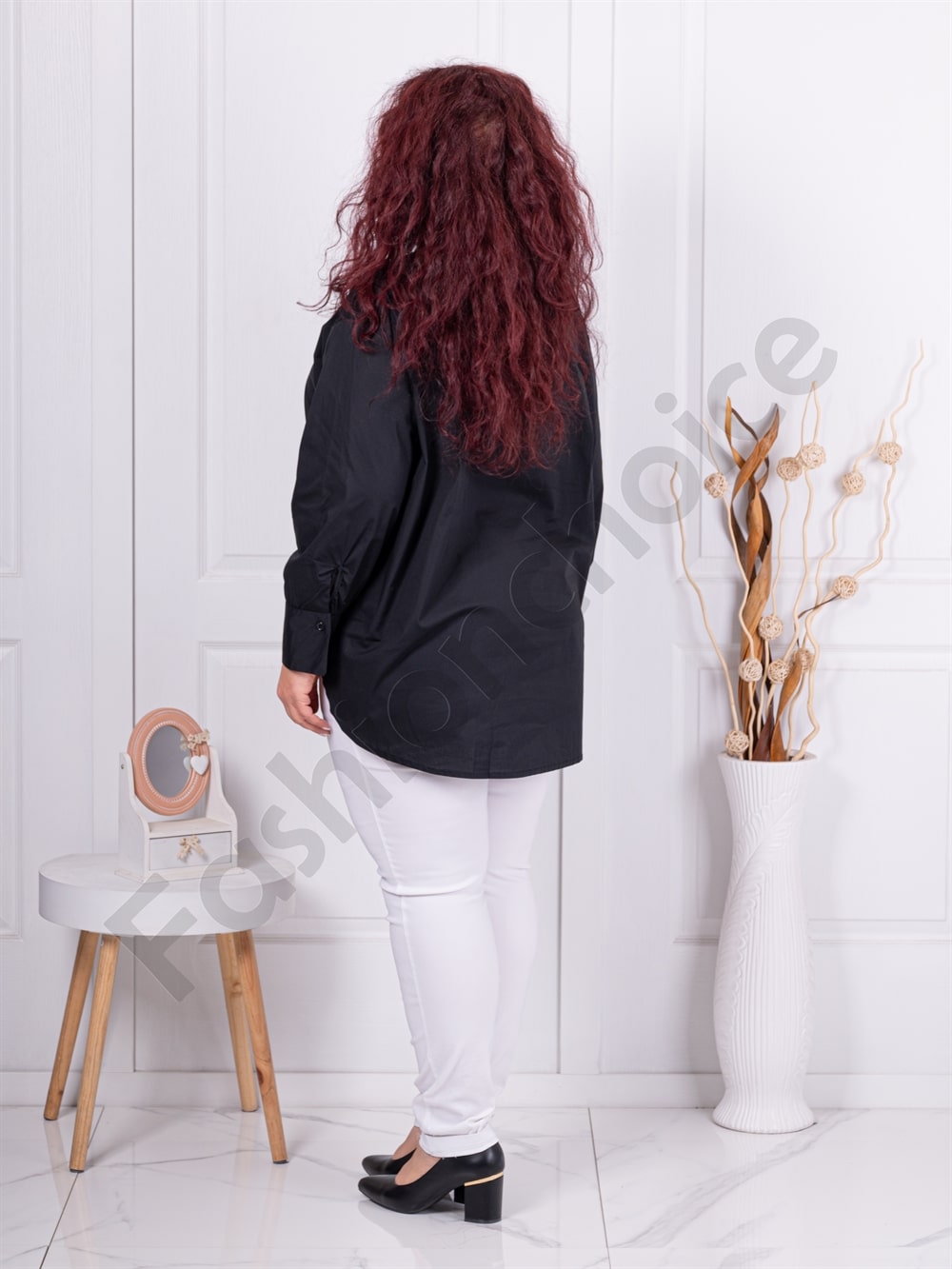 Camasa maxi eleganta cu decoratie din brose-negru cod 15977