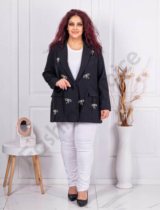 Sacou maxi elegant cu panglici din perle-negru cod 250160
