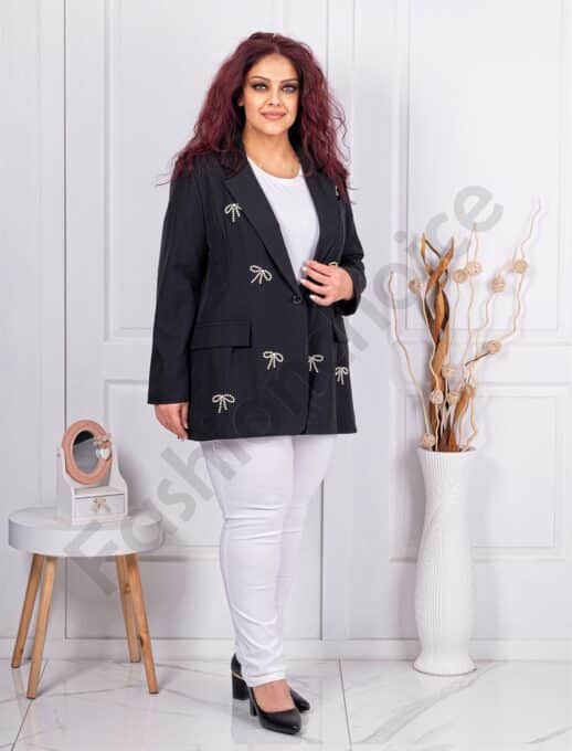 Sacou maxi elegant cu panglici din perle-negru cod 250160