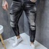 Blugi pentru barbati Skinny Fit cu patch-uri si efect prespalat-negru cod 908
