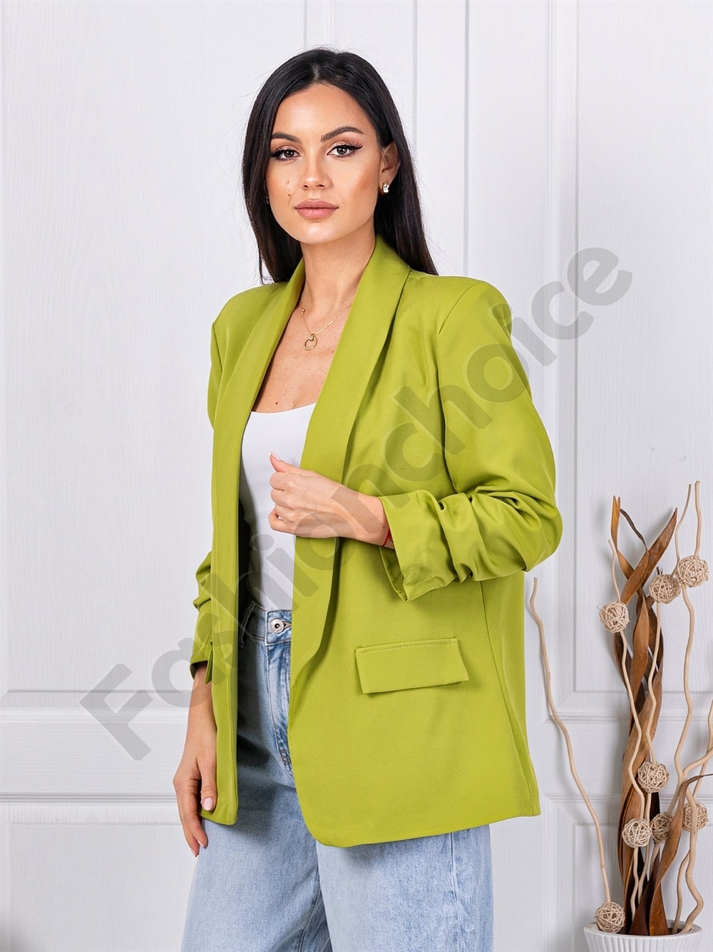 Blazer de dama cu maneci suflecate-masliniu cod 10207