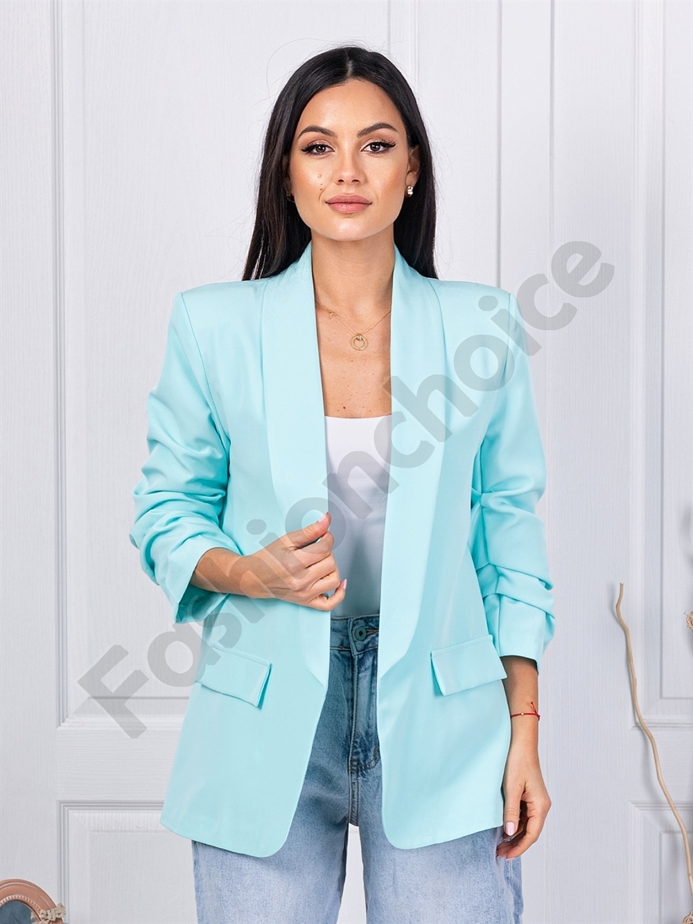 Blazer de dama cu maneci suflecate-menta cod 10207-2