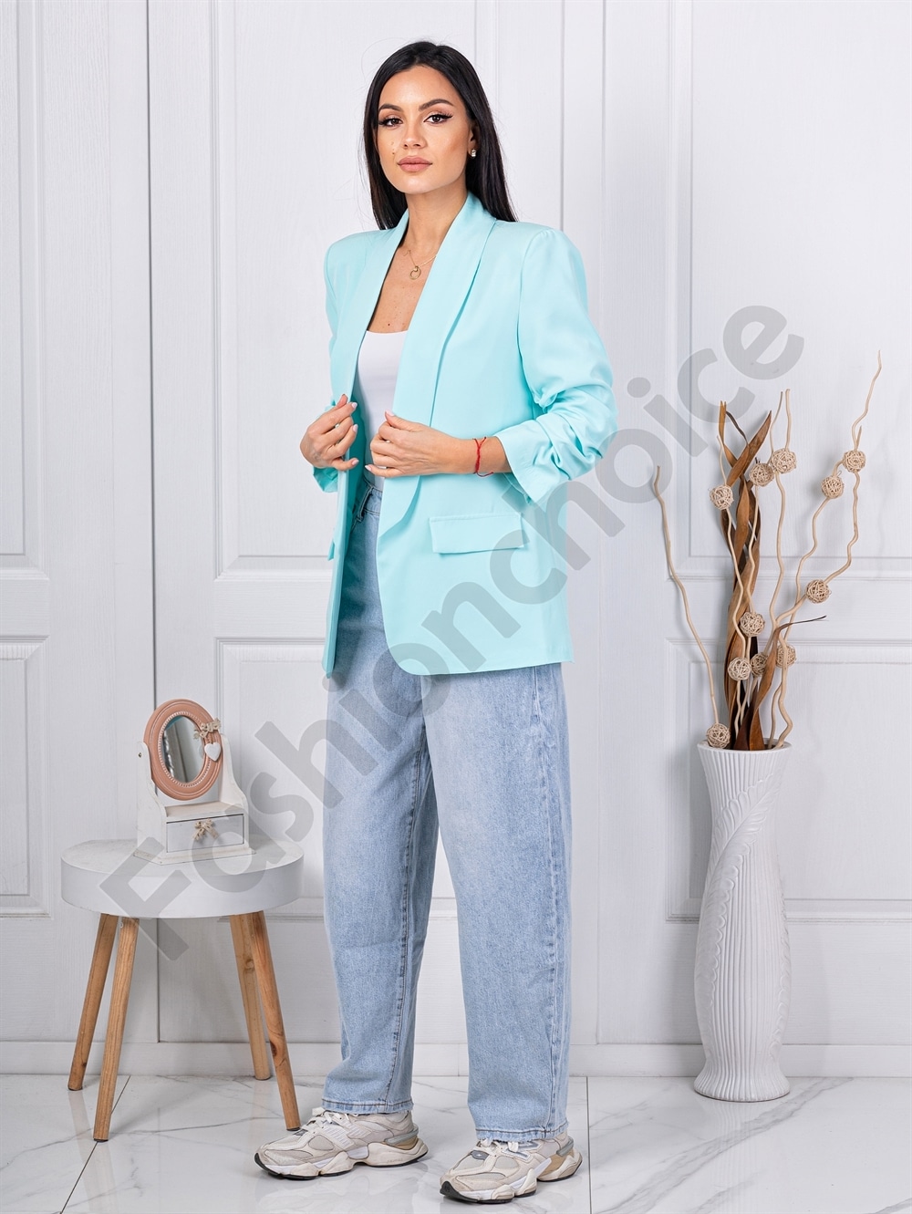 Blazer de dama cu maneci suflecate-menta cod 10207-2