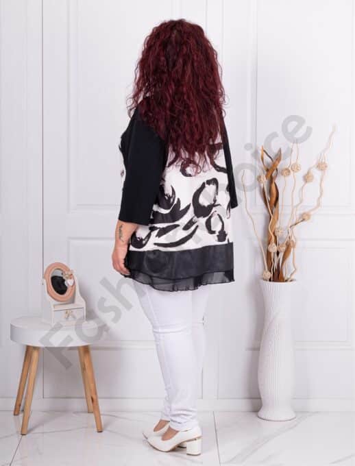 Tunica maxi in clos cu imprimeu elegant si volan din tull-negru cod 25001