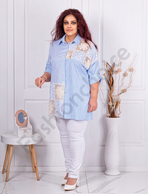 Camasa de dama in dungi in combinatie cu ajur cod 4844
