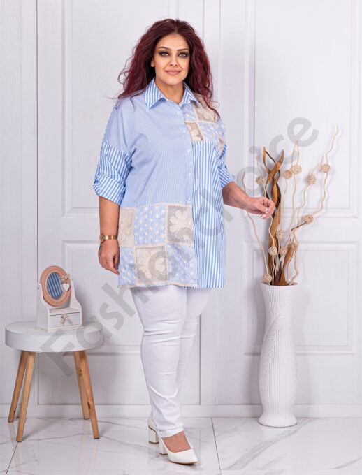 Camasa de dama in dungi in combinatie cu ajur cod 4844