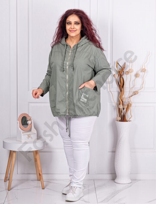 Jacheta maxi sport-elegant cu gluga-kaki cod 10387-4